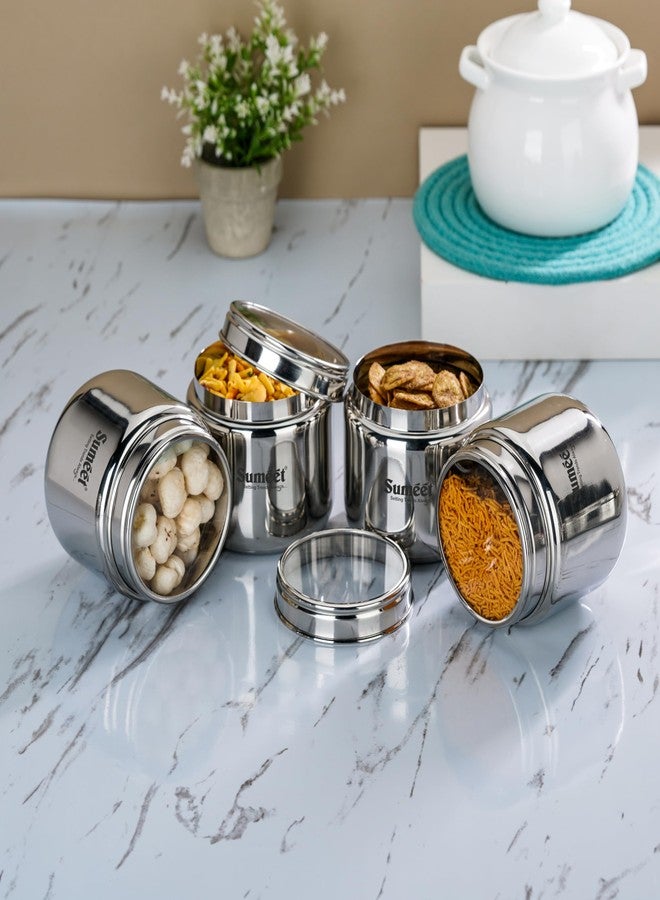 Sumeet Stainless Steel Small Canisters/Dabba/Storage Containers for Kitchen with See Through Lid, Set of 4 Pcs, 400ml Each, 9cm Dia, Silver - Image 3